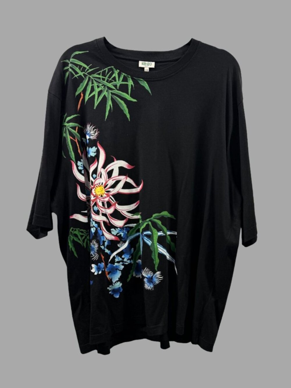 KENZO Black Cotton Multicolor Floral Graphic T-Shirt Sz US XXL 2XL